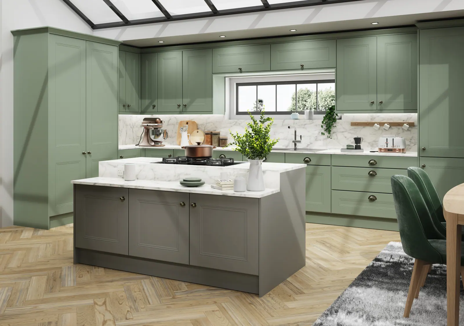 Buxton kitchen shown in Supermatt Sage Green