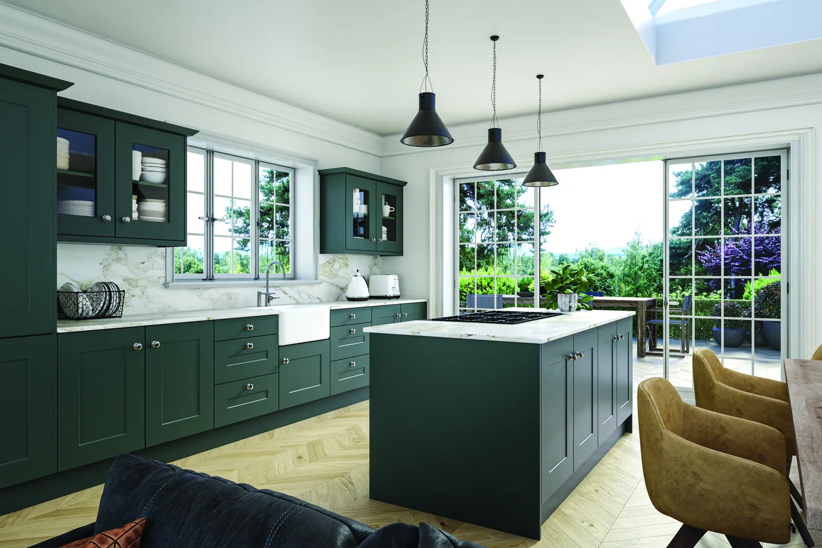 Carrick kitchen shown in Supermatt Kombu Green