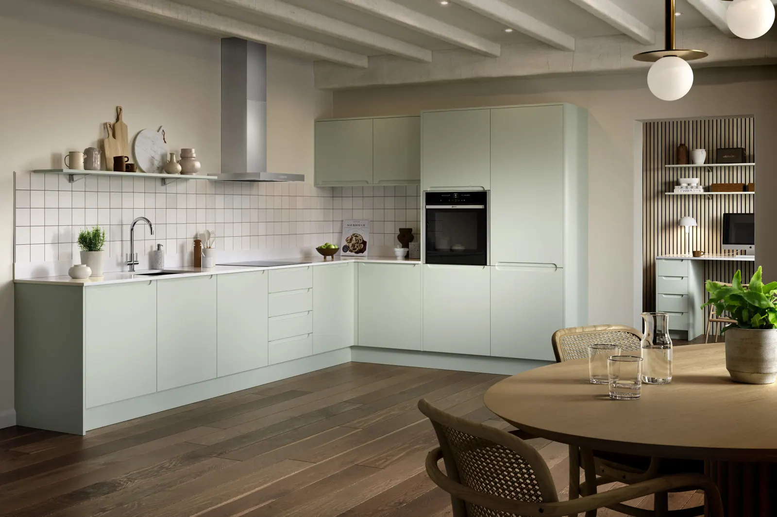 Chelsea kitchen shown in Matt Pistachio