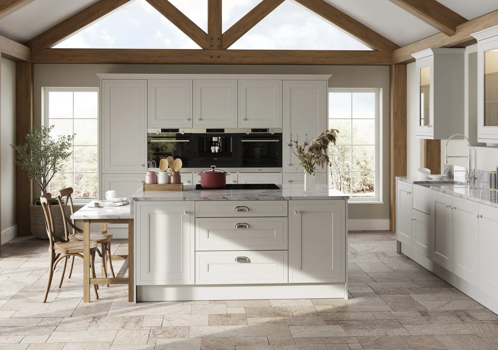 Helmsley kitchen shown in Supermatt Light Grey