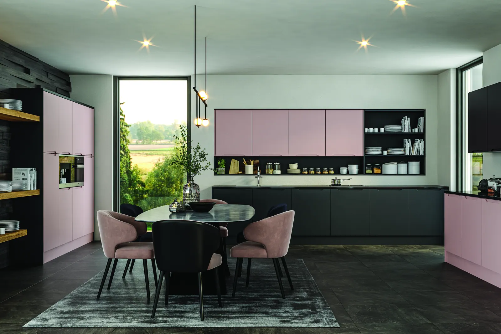 Integra Full Handle kitchen shown in Supermatt Blush Pink