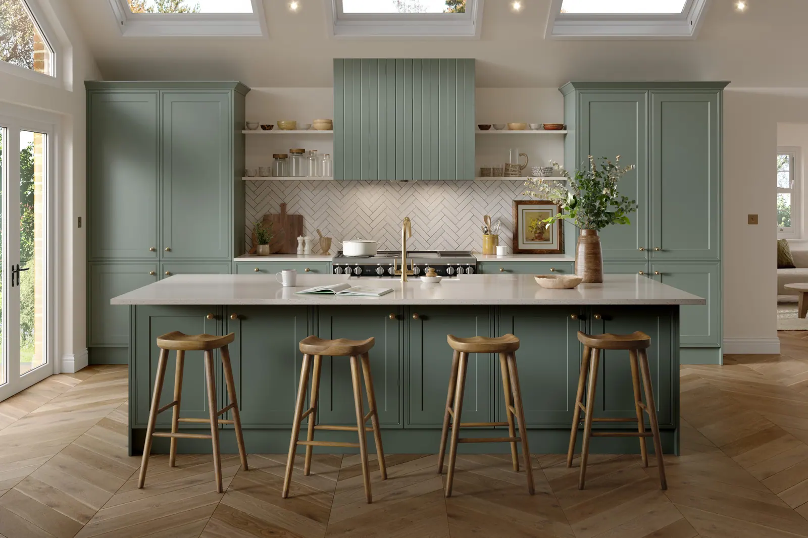 Tullymore kitchen shown in Matt Sage Green
