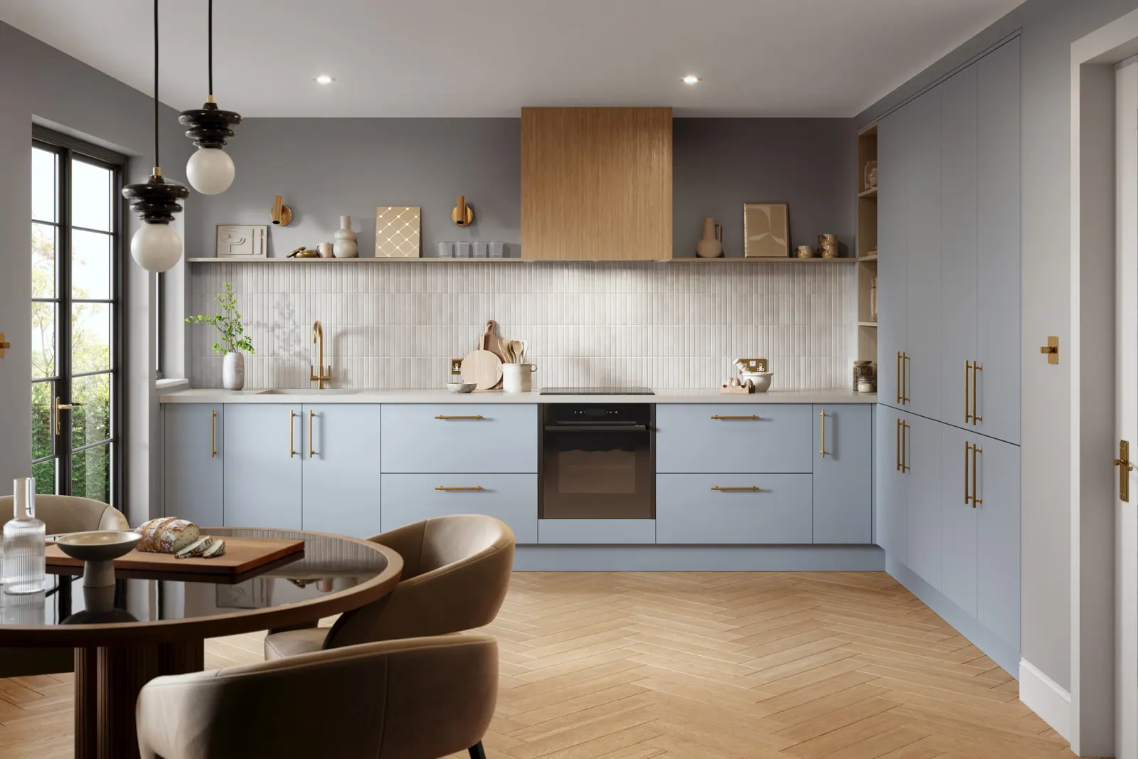 Zurfiz super matt kitchen shown in Supermatt Denim